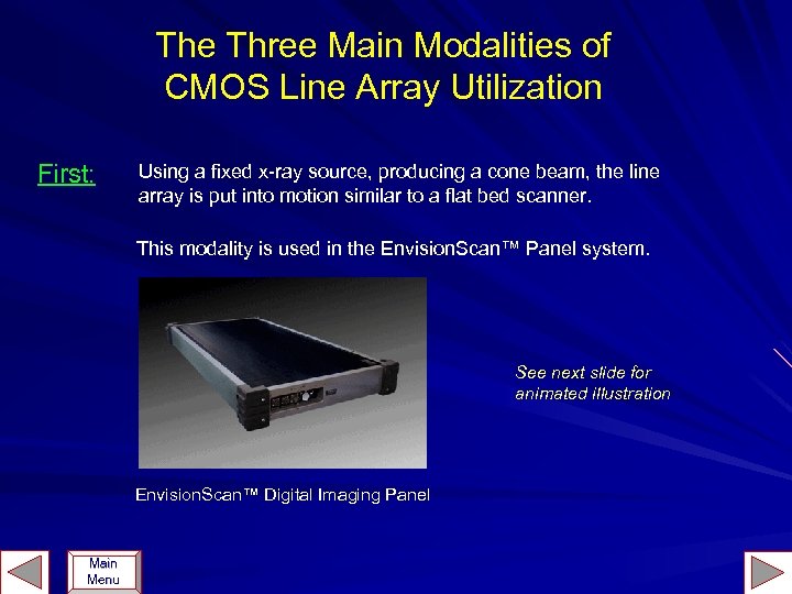 The Three Main Modalities of CMOS Line Array Utilization First: Using a fixed x-ray