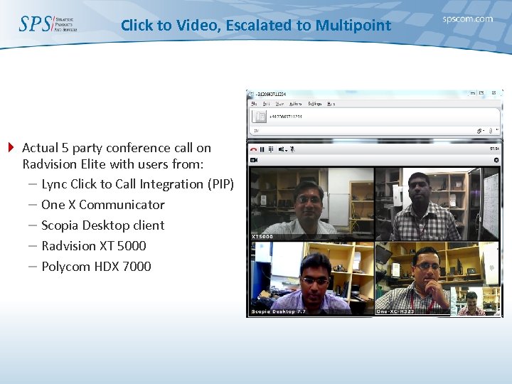 Click to Video, Escalated to Multipoint 4 Actual 5 party conference call on Radvision