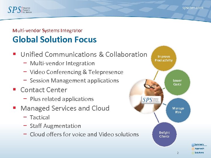 Multi-vendor Systems Integrator Global Solution Focus § Unified Communications & Collaboration − Multi-vendor Integration