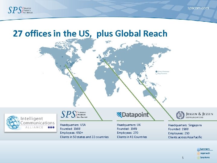 27 offices in the US, plus Global Reach Headquarters: USA Founded: 1988 Employees: 650+