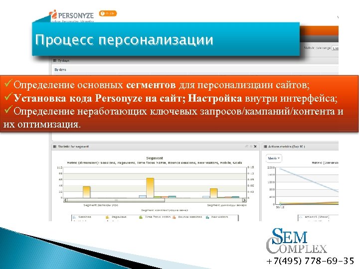 Процесс персонализации üОпределение основных сегментов для персонализцаии сайтов; üУстановка кода Personyze на сайт; Настройка