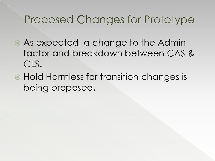 Proposed Changes for Prototype As expected, a change to the Admin factor and breakdown