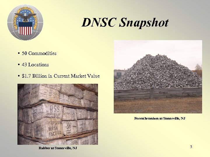DNSC Snapshot • 50 Commodities • 43 Locations • $1. 7 Billion in Current
