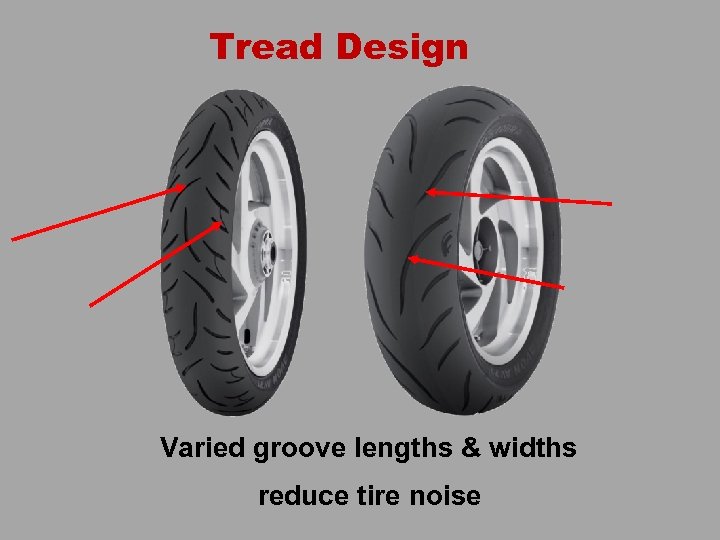 Tread Design Varied groove lengths & widths reduce tire noise 