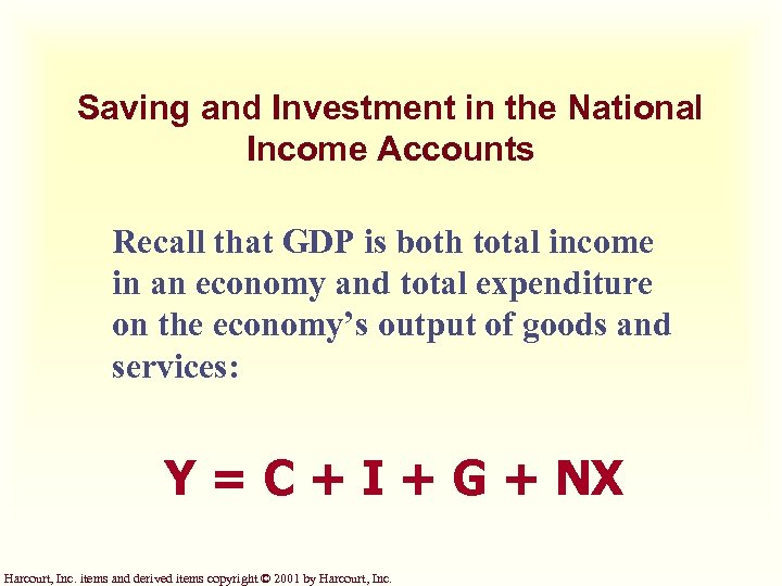 Saving and Investment in the National Income Accounts Recall that GDP is both total
