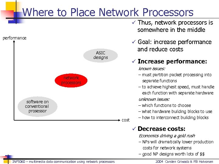 Where to Place Network Processors ü Thus, network processors is somewhere in the middle