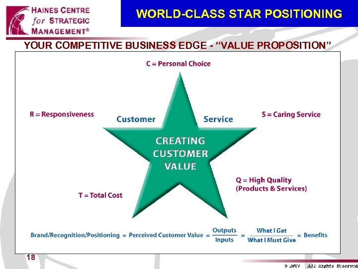 WORLD-CLASS STAR POSITIONING YOUR COMPETITIVE BUSINESS EDGE - “VALUE PROPOSITION” 18 