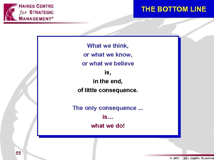 THE BOTTOM LINE What we think, or what we know, or what we believe