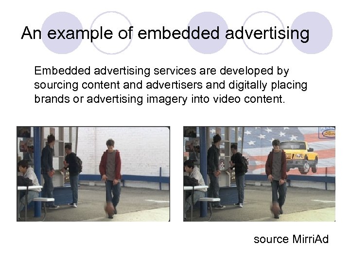 An example of embedded advertising Embedded advertising services are developed by sourcing content and