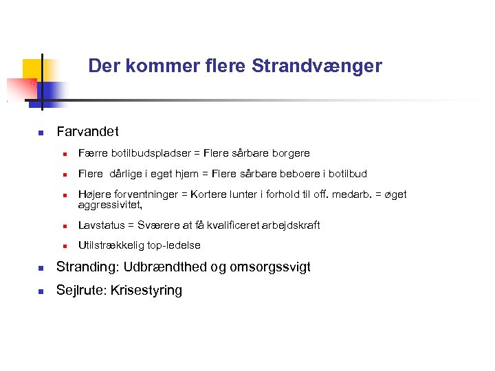 Der kommer flere Strandvænger Farvandet Færre botilbudspladser = Flere sårbare borgere Flere dårlige i