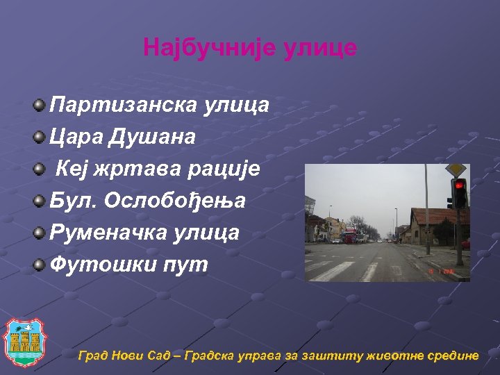 Најбучније улице Партизанска улица Цара Душана Кеј жртава рације Бул. Ослобођења Руменачка улица Футошки