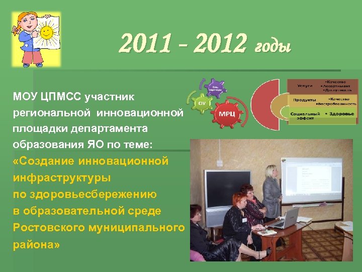 2011 - 2012 годы МОУ ЦПМСС участник региональной инновационной площадки департамента образования ЯО по