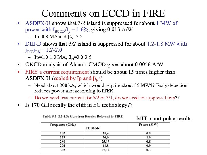 Comments on ECCD in FIRE • ASDEX-U shows that 3/2 island is suppressed for