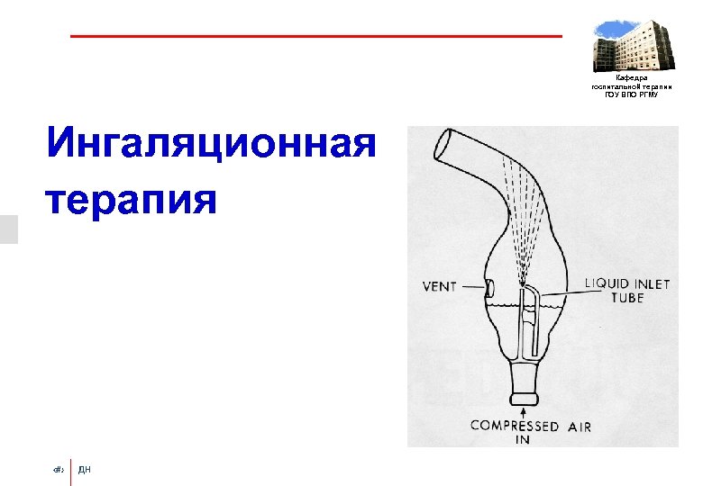 Кафедра госпитальной терапии ГОУ ВПО РГМУ Ингаляционная терапия ‹#› ДН 