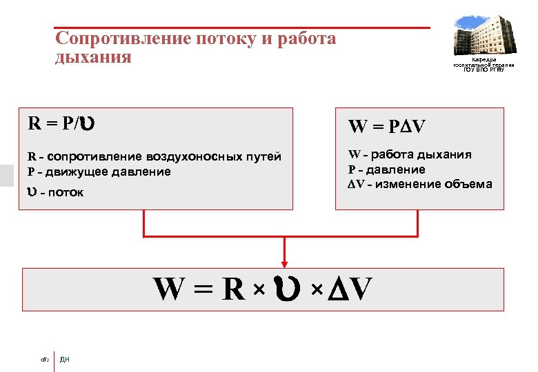 Сопротивление потоку и работа дыхания R = P/ W = P V R -