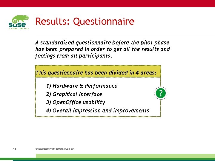 Results: Questionnaire A standardized questionnaire before the pilot phase has been prepared in order