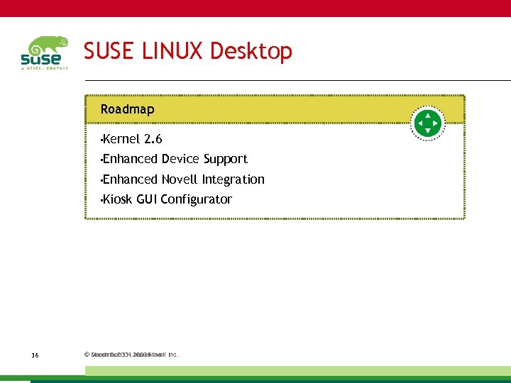 SUSE LINUX Desktop Roadmap • Kernel 2. 6 • Enhanced Device Support • Enhanced