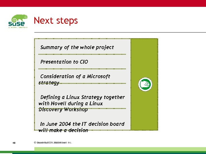 Next steps Summary of the whole project Presentation to CIO Consideration of a Microsoft