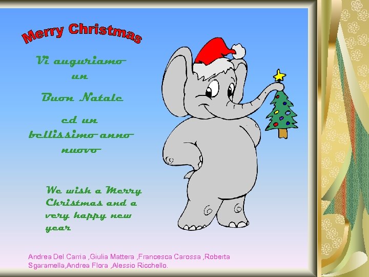 Vi auguriamo un Buon Natale ed un bellissimo anno nuovo We wish a Merry