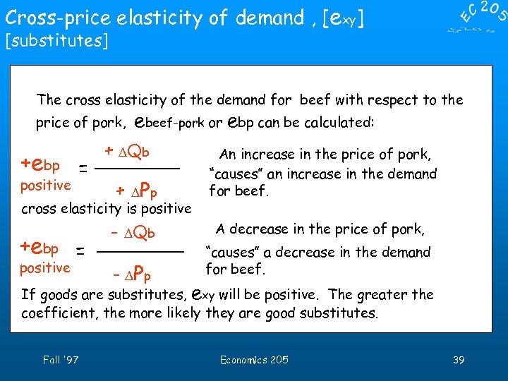 Cross-price elasticity of demand , [exy] [substitutes] The cross elasticity of the demand for