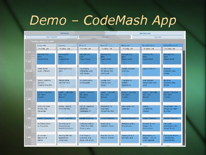 Demo – Code. Mash App 