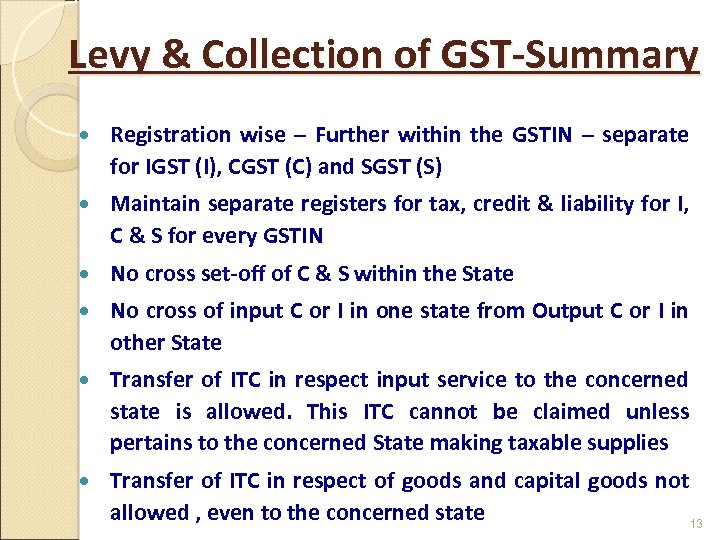 Levy & Collection of GST-Summary Registration wise – Further within the GSTIN – separate