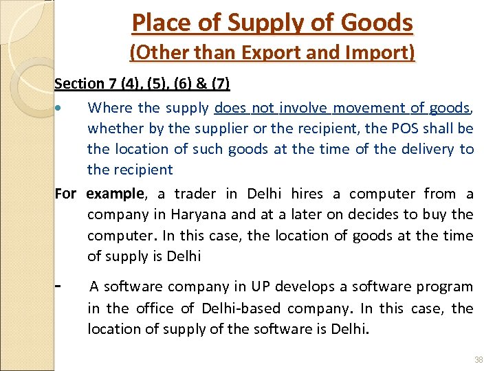 Place of Supply of Goods (Other than Export and Import) Section 7 (4), (5),