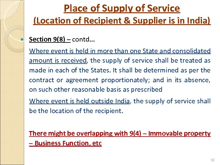 Place of Supply of Service (Location of Recipient & Supplier is in India) Section