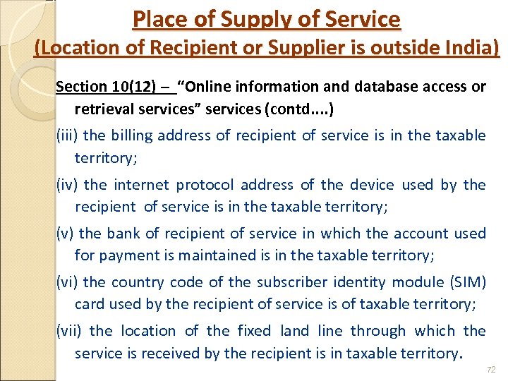 Place of Supply of Service (Location of Recipient or Supplier is outside India) Section