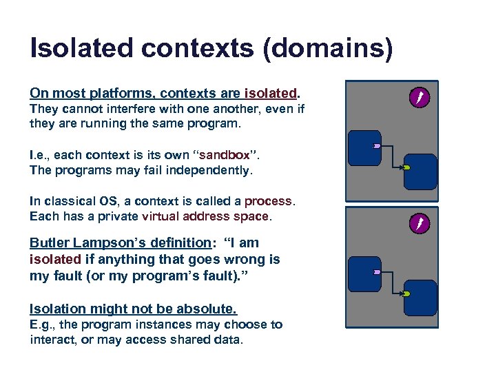 Isolated contexts (domains) On most platforms, contexts are isolated. They cannot interfere with one