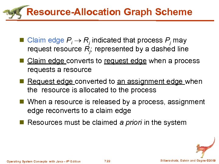 Resource-Allocation Graph Scheme n Claim edge Pi Rj indicated that process Pj may request