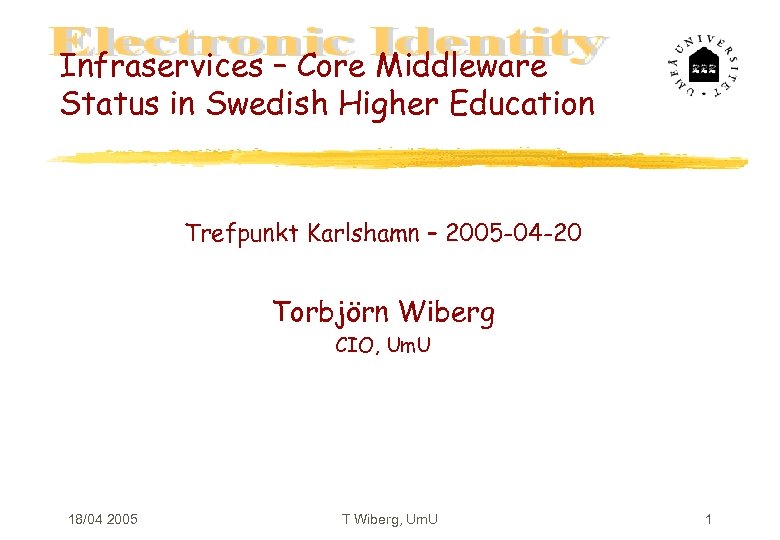 Infraservices – Core Middleware Status in Swedish Higher Education Trefpunkt Karlshamn – 2005 -04