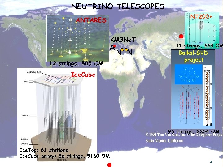 NEUTRINO TELESCOPES NT 200+ ANTARES KM 3 Ne. T A 12 strings, 885 OM