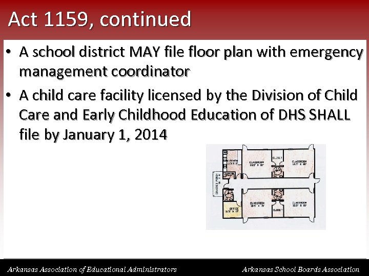 Act 1159, continued • A school district MAY file floor plan with emergency management