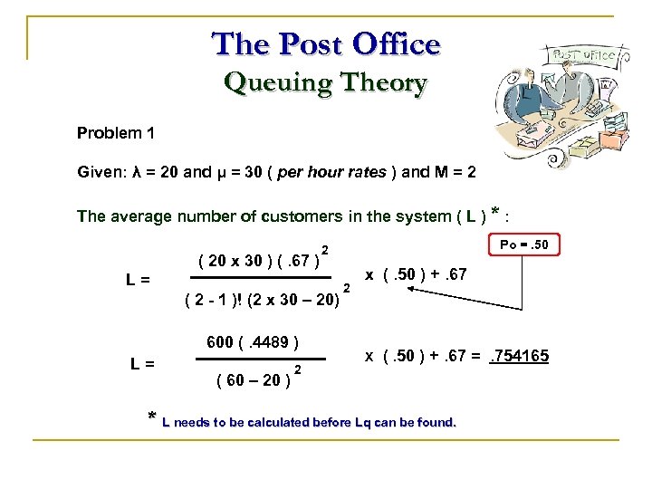 The Post Office Queuing Theory Problem 1 Given: λ = 20 and μ =