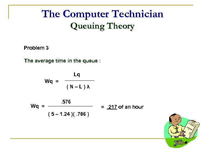 The Computer Technician Queuing Theory Problem 3 The average time in the queue :