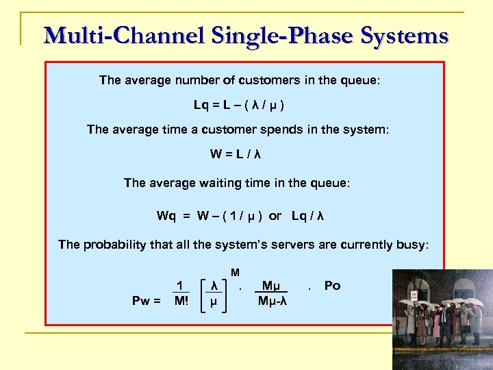 Multi-Channel Single-Phase Systems The average number of customers in the queue: Lq = L