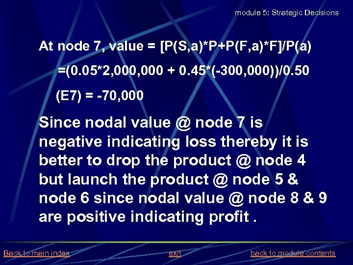 module 5: Strategic Decisions At node 7, value = [P(S, a)*P+P(F, a)*F]/P(a) =(0. 05*2,