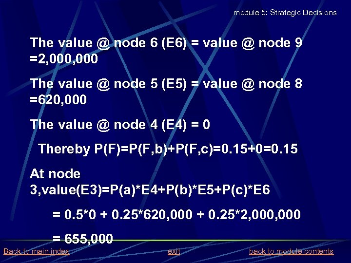 module 5: Strategic Decisions The value @ node 6 (E 6) = value @
