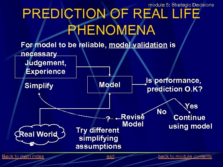 module 5: Strategic Decisions PREDICTION OF REAL LIFE PHENOMENA For model to be reliable,