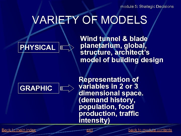 module 5: Strategic Decisions VARIETY OF MODELS PHYSICAL GRAPHIC Back to main index Wind