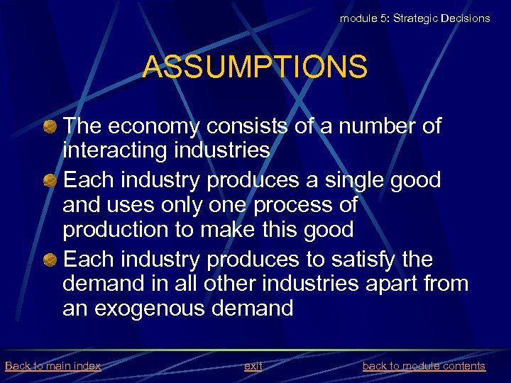 module 5: Strategic Decisions ASSUMPTIONS The economy consists of a number of interacting industries