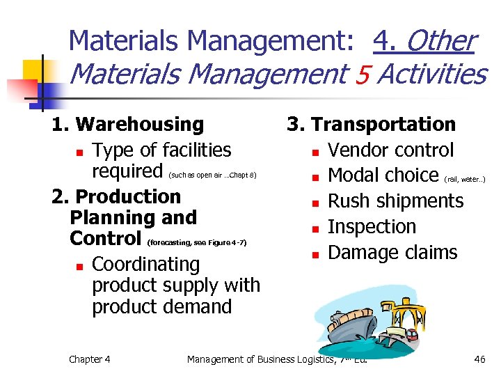 Materials Management: 4. Other Materials Management 5 Activities 1. Warehousing n Type of facilities