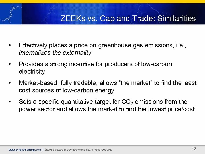 ZEEKs vs. Cap and Trade: Similarities • Effectively places a price on greenhouse gas