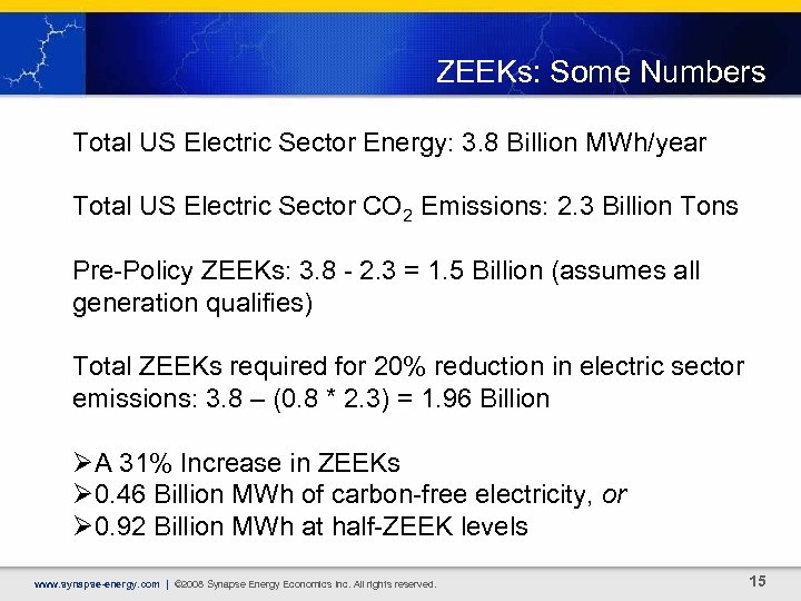 ZEEKs: Some Numbers Total US Electric Sector Energy: 3. 8 Billion MWh/year Total US