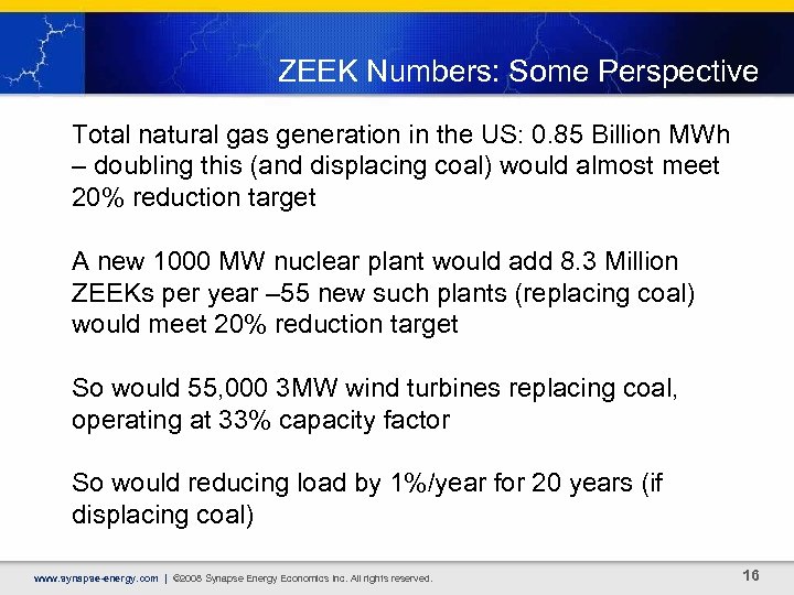 ZEEK Numbers: Some Perspective Total natural gas generation in the US: 0. 85 Billion