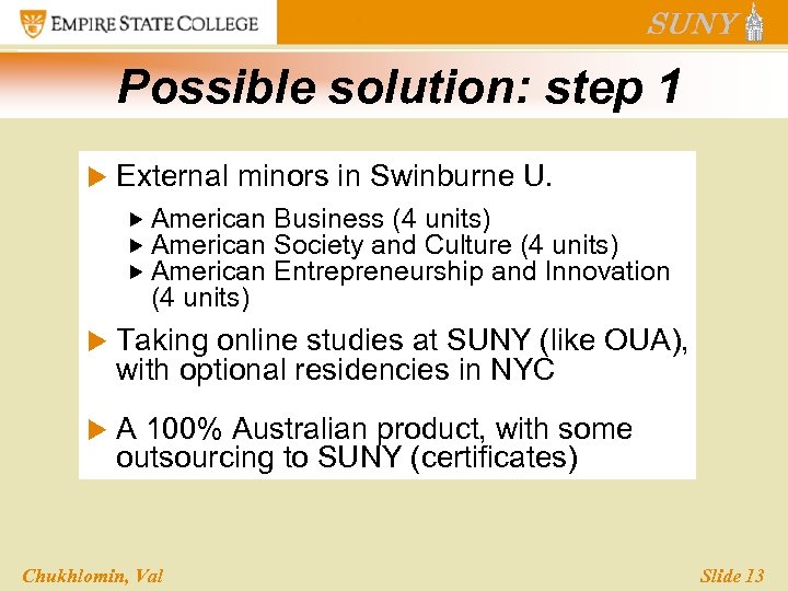 Possible solution: step 1 u External minors in Swinburne U. American (4 units) Business