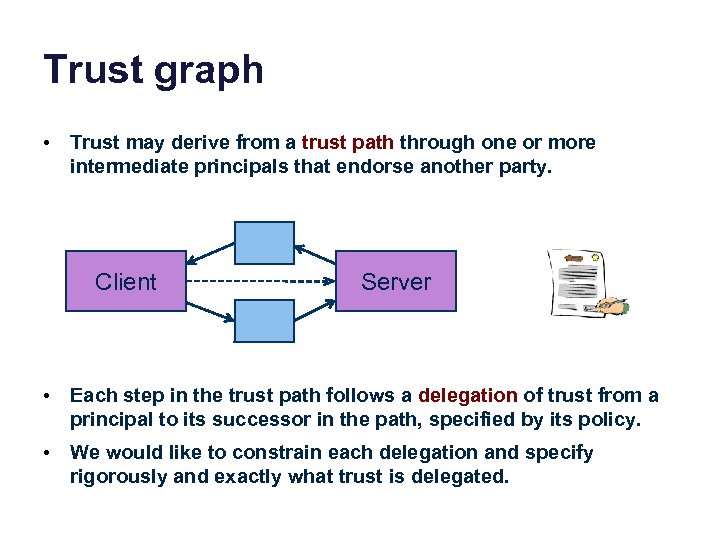 Trust graph • Trust may derive from a trust path through one or more