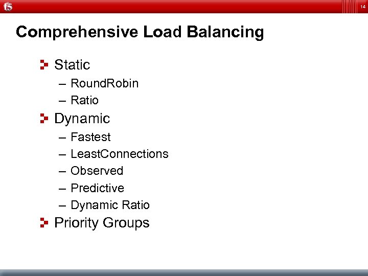 14 Comprehensive Load Balancing Static – Round. Robin – Ratio Dynamic – – –