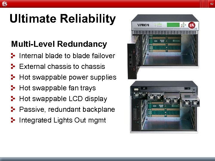52 Ultimate Reliability Multi-Level Redundancy Internal blade to blade failover External chassis to chassis